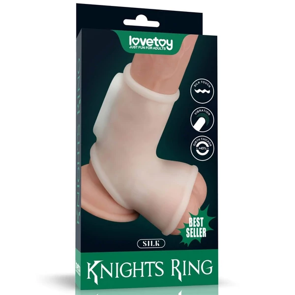 Vibrációs pénisz- és heremandzsetta Vibrating Silk Knights Ring with Scrotum Sleeve (White)