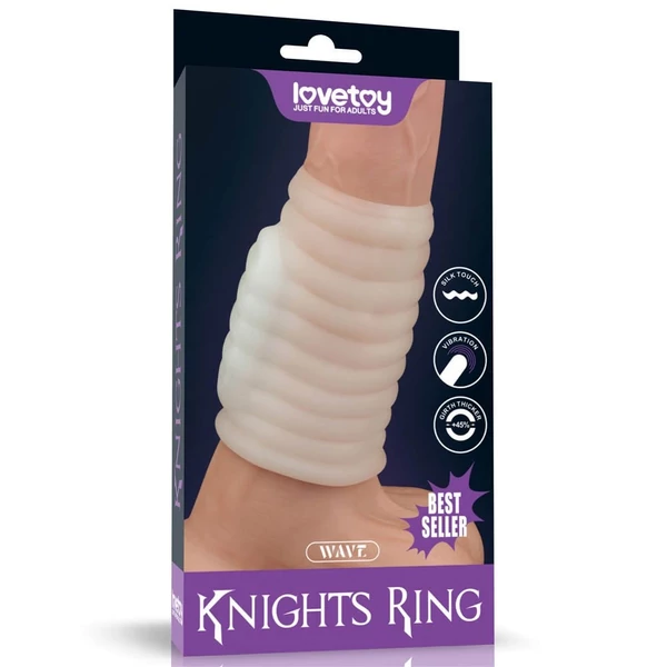 Hullámmintás vibrációs péniszmandzsetta Vibrating Spiral Knights Ring (White) IV