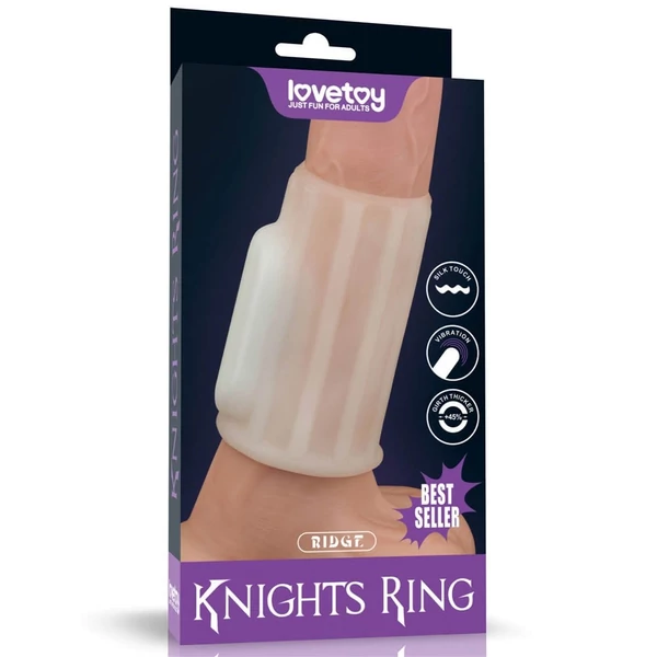 Vibrátoros bordázott péniszmandzsetta Vibrating Spiral Knights Ring (fehér) III