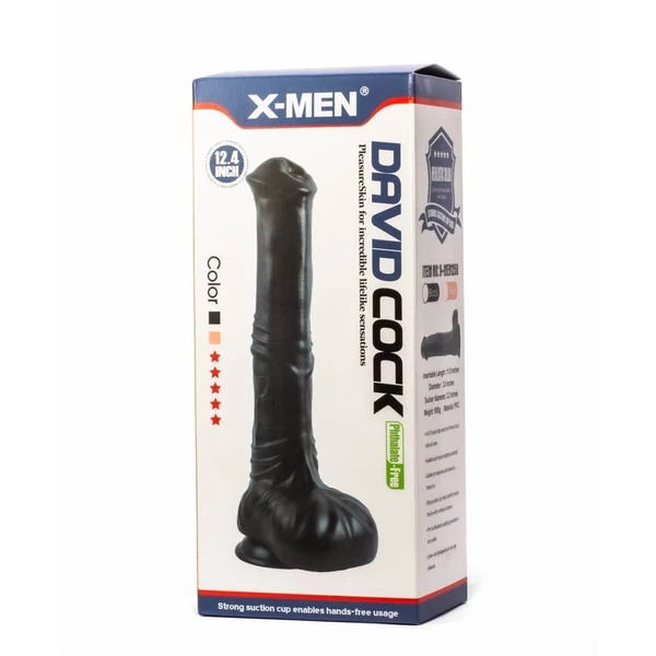 Nagy méretű ló dildó X-men David 12.4 cock fekete 31,5 cm