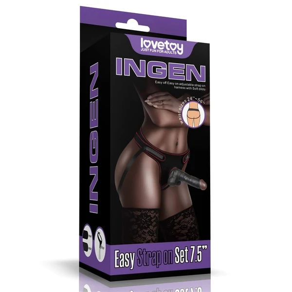 Felcsatolható dildó, állítható hám Easy strapon set 7.5" fekete 19 cm