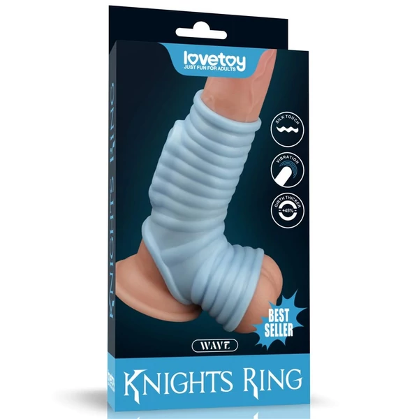 Bordázott, vibrátoros pénisz- és heremandzsetta Vibrating Wave Knights Ring with Scrotum Sleeve