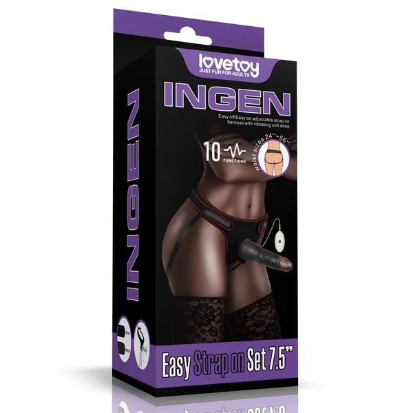 Vibrációs felcsatolható fekete herés dildó 19 cm -Vibrating easy strapon set 7.5'' black