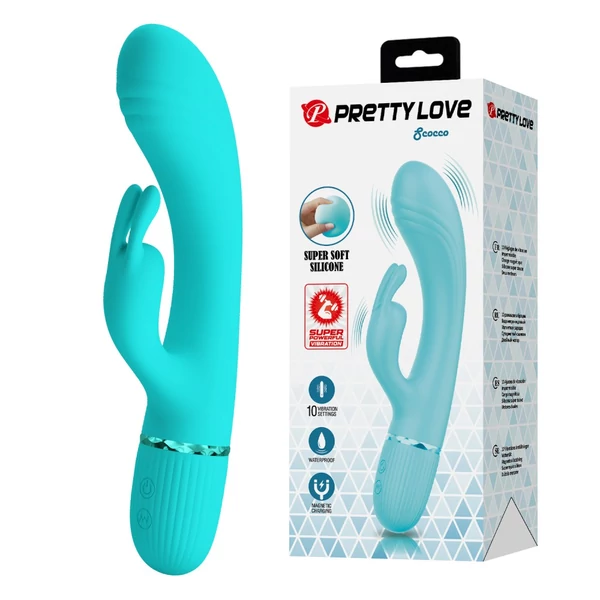 Tölthető, szilikon nyuszi vibrátor Pretty Love Scocco green 20 cm