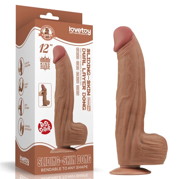 Barna herés csúszóbőrős dildó King Sized Sliding Skin Dual Layer Dong Brown