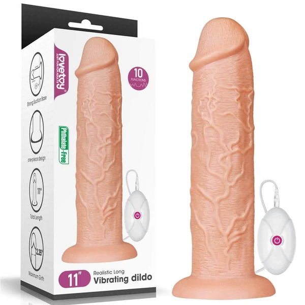 Nagy méretű realisztikus letapasztható vibrátor - 11'' Realistic Long Vibrating Dildo Flesh 28 cm