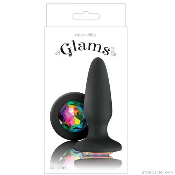 Fekete szilikon anál plug színes kővel Glams Rainbow Gem