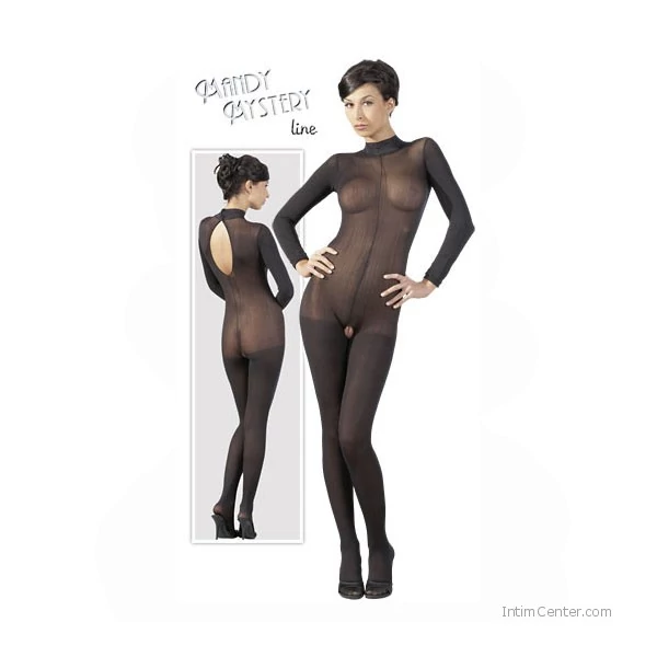 Hosszúujjú fekete áttetsző cicaruha Longarm Catsuit Black S/M