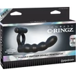 Péniszgyűrű vibrátorral Posable partner double penetrator  black