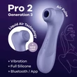 Léghullámos csiklóizgató lila Satisfyer Pro 2 generation 3 with liquid air bluetooth app