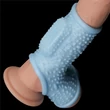 Rücskös pénisz és hereköpeny Vibrating drip knights ring with scrotum sleeve blue