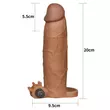 Péniszhosszabbító és vastagító vibrátoros Pleasure x-tender penis sleeve 6 barna 26 cm