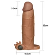 Vibrátoros péniszhosszabbító és -vastagító (+7,6 cm) Pleasure X-Tender Vibrating Penis Sleeve #6 Brown