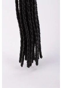 Fonott bőr korbács Kid handle kid leather braided tails fekete