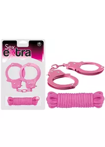 Fém bilincs és kötöző rózsaszín Sex extra - metal cuffs & love rope pink