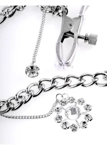 Mellbimbó csipesz lánccal Crystal nipple clamps  silver