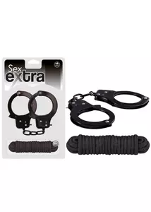 Fém bilincs és kötöző fekete - Sex extra metal cuffs & love rope