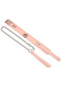Rózsaszín műbőr nyakörv pórázzal ezüst lánccal Pink organosilicon collar with leash