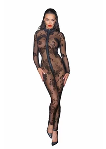 Átlátszó virágmintás overál Long tulle overall with 3 way zipper - S