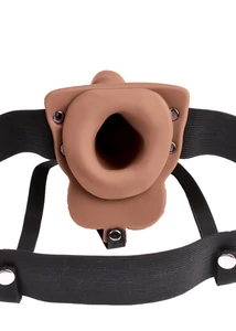 Felköthető, tölthető vibrátor 6" hollow rechargeable strap-on with balls tan