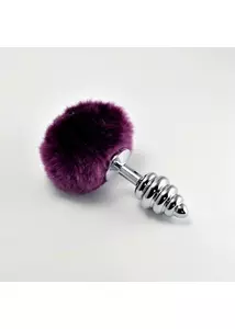 Spirális fenékdugó lila nyuszifarokkal Spiral pompon metal plug purple