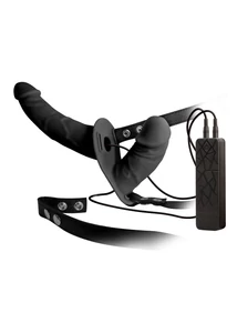 Női felcsatolható dupla vibrátor  Double thruster vibe with harness fekete