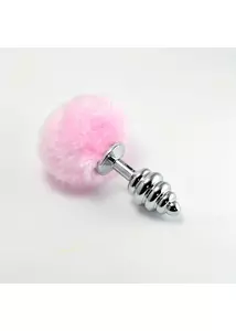 Spiral pompon metal plug pink