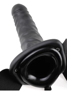 Üreges felcsatolható vibrációs fekete dildó távirányítóval 20 cm - 8" vibrating hollow strap-on black