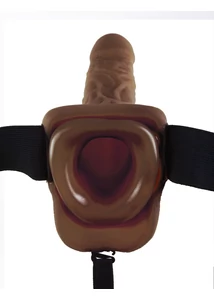 Felcsatolható üreges barna herés dildó 22,5 cm - 9" hollow strap-on with balls brown