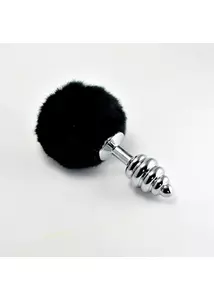 Spiral pompon metal plug black