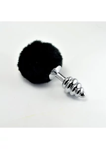 Fém fenékdugó nyuszifarokkal Spiral pompon metal plug black