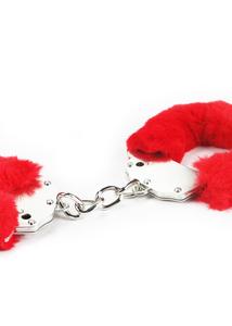Fetish pleasure fluffy hand cuffs. vörös plüssel bevont acél bilincs két kulccsal