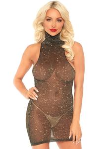 Lurex spandex mini dress, black, gold, o/s