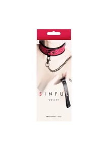 Sinful collar pink. matt műbőr nyakörv pórázzal - rózsaszín