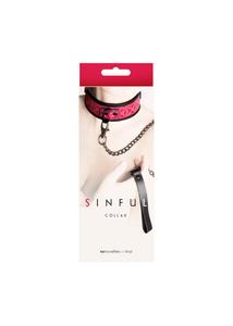 Sinful collar pink. matt műbőr nyakörv pórázzal - rózsaszín