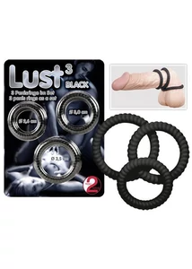 Lust 3 db-os péniszgyűrű szett - fekete