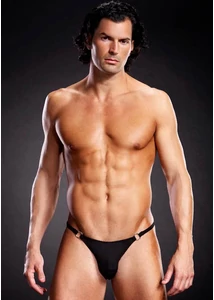 Microf. thong w. metal rings bl. l/xl