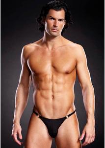Microf. thong w. metal rings bl. l/xl