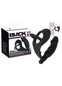 Pénisz és heregyűrű análvibrátorral fekete Black velvet