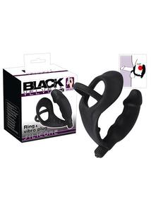 Pénisz és heregyűrű análvibrátorral fekete Black velvet