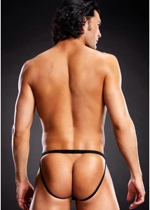 Microf. thong w. metal rings black s/m