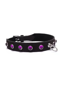 Bőr nyakörv kövekkel Octane crystal collar hot pink
