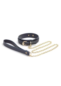 Bondage Couture sötétkék-arany nyakörv és póráz 