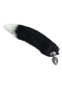 Popsidugós szőrme farok Metal anal tail white black 1