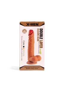 Valósághű dildó Xmen 19 cm double layer silicon barna
