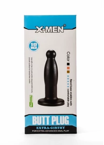 Tapadótalpas anális dildó fekete extra girthy butt plug X-men 9.45