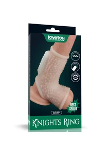 Vibrációs rücskös pénisz- és heremandzsetta Vibrating Drip Knights Ring with Scrotum Sleeve (White)