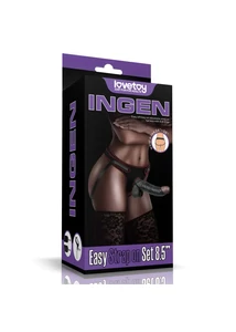 Felcsatolható herés fekete dildó hámmal 21,5 cm - Easy Strapon Set 8.5''