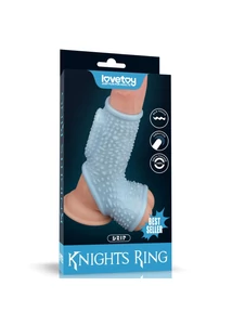 Rücskös pénisz és hereköpeny Vibrating drip knights ring with scrotum sleeve blue