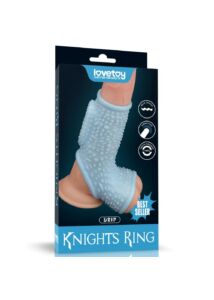Rücskös pénisz és hereköpeny Vibrating drip knights ring with scrotum sleeve blue